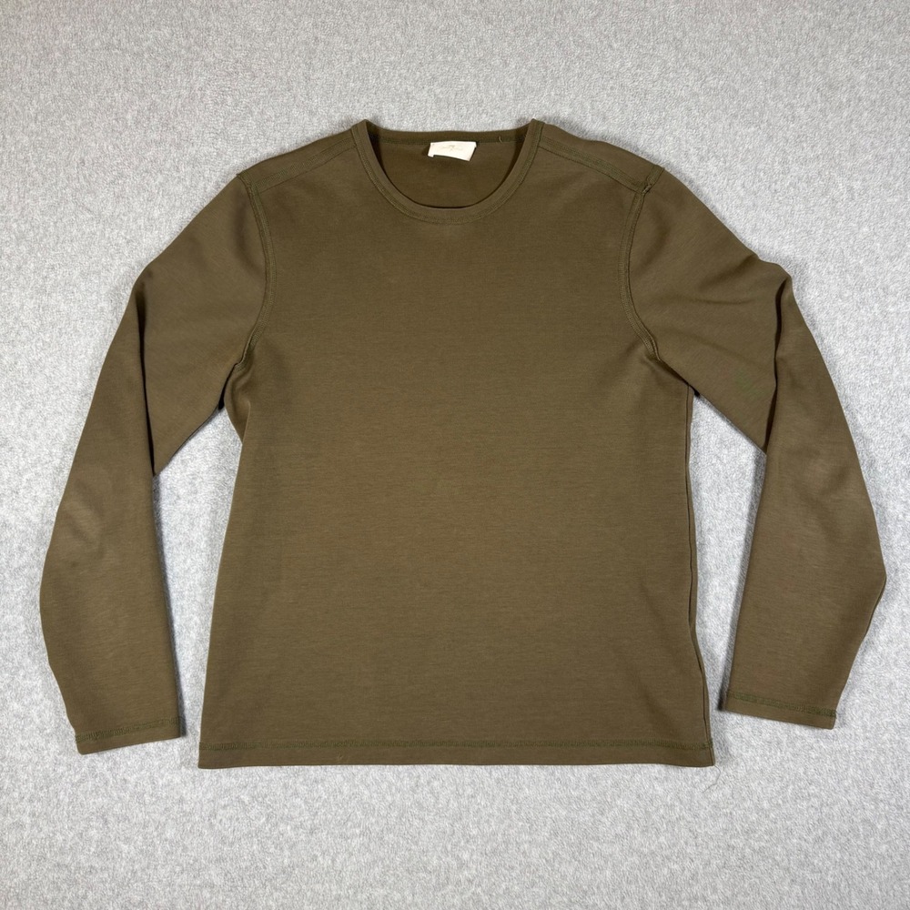 7 For All Mankind Mens Olive Green Long Sleeve Crew Neck Cotton Blend Shirt M